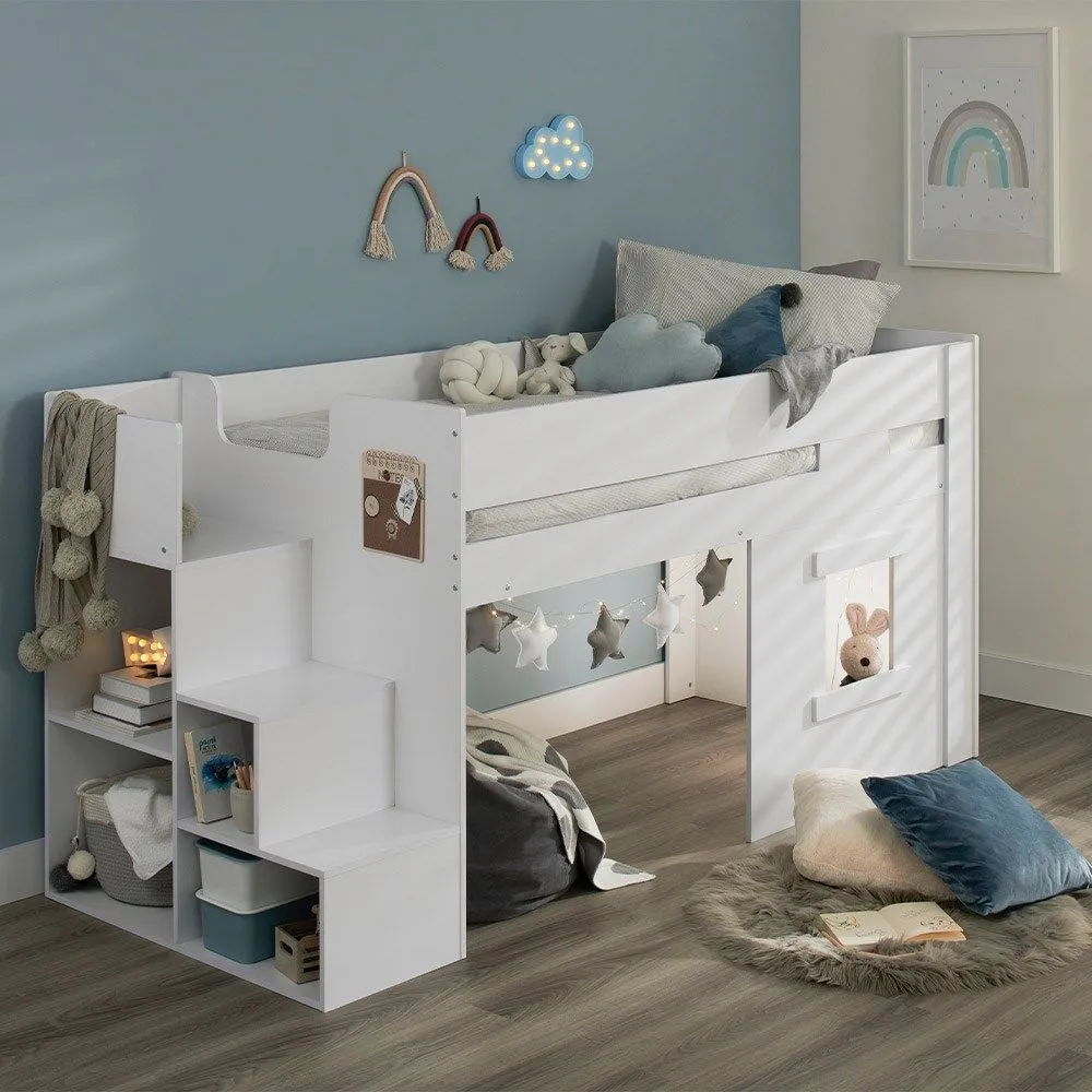 Flair Marlowe Mid Sleeper Bed with Steps & Storage in White 2