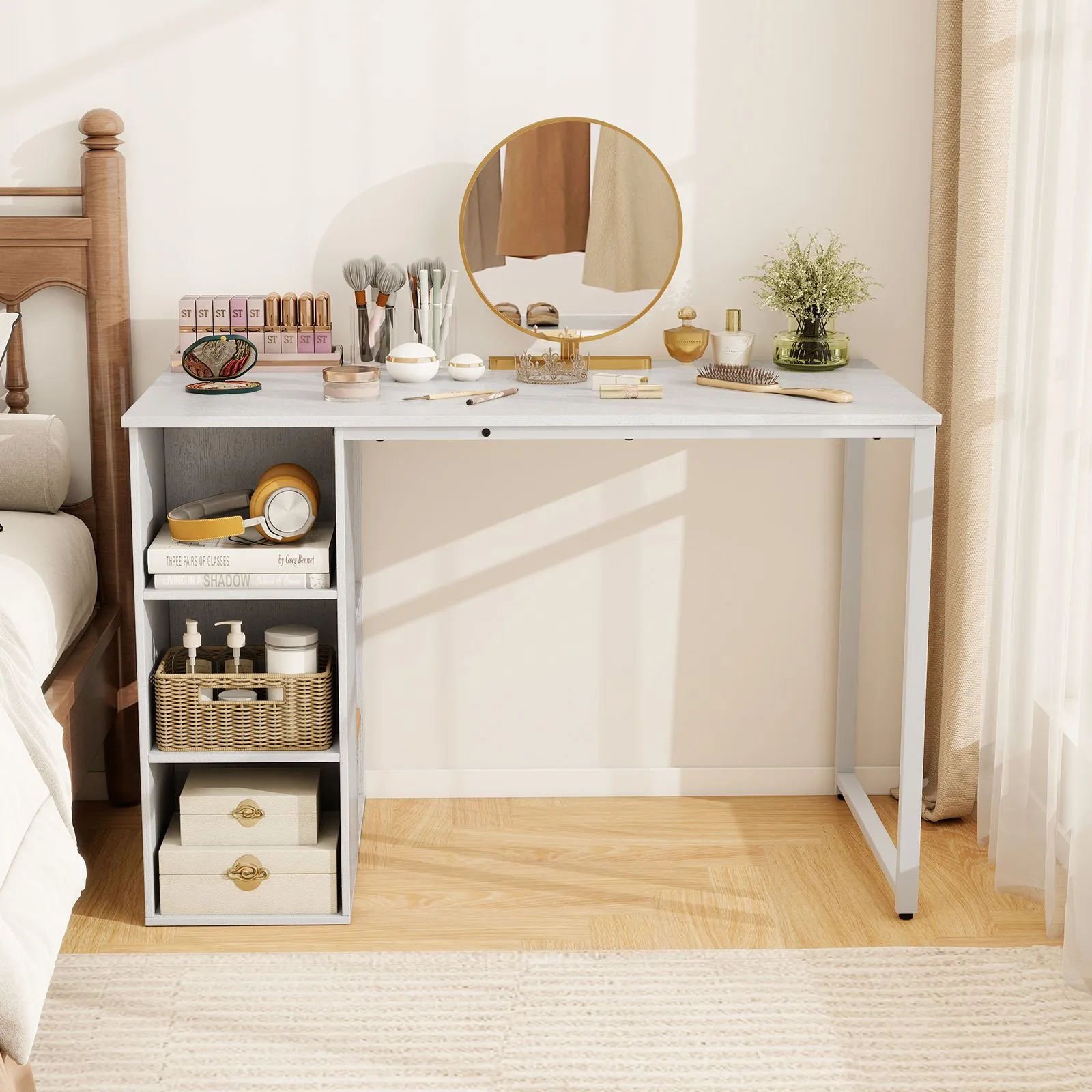 Costway 115 CM Computer Desk Modern Home Office Desk in White 5