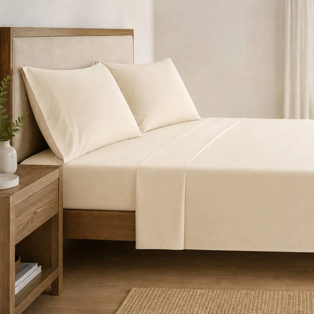 Portfolio Home Percale Flat Sheet Polycotton Easy Care Bed Linen Bedding in Cream
