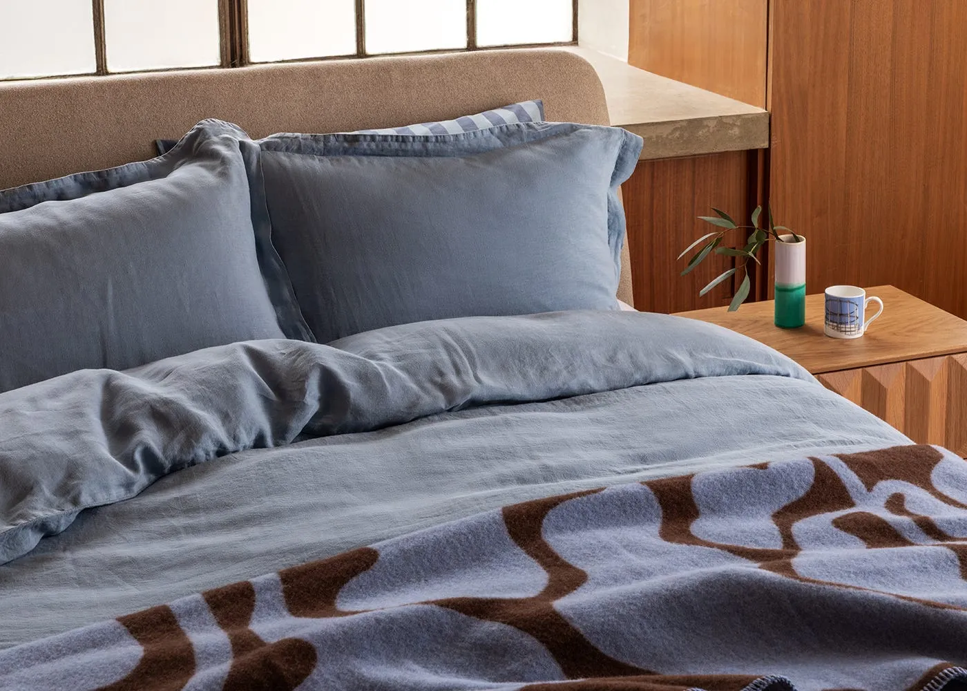 Heal's Washed Linen Dusky Blue Oxford Pillowcase 3
