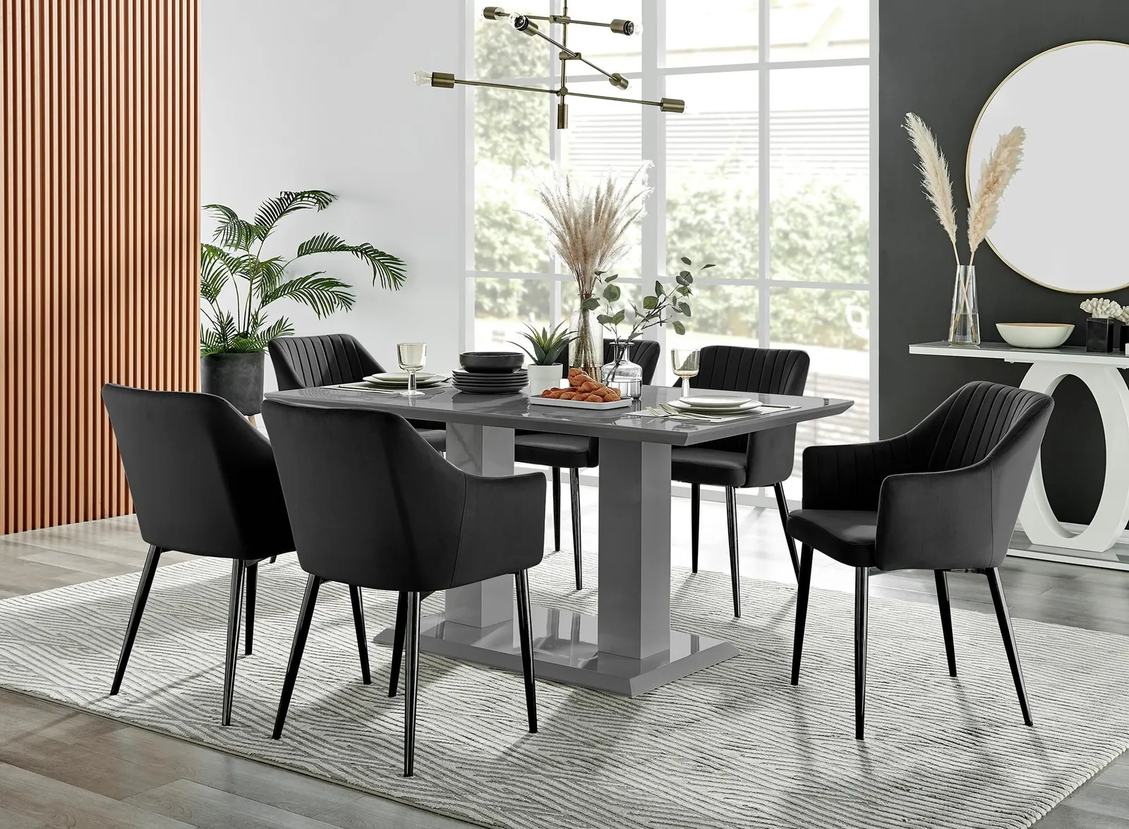 FurnitureboxUK Imperia High Gloss Grey Dining Table & 6 Calla Black Leg Chairs 1