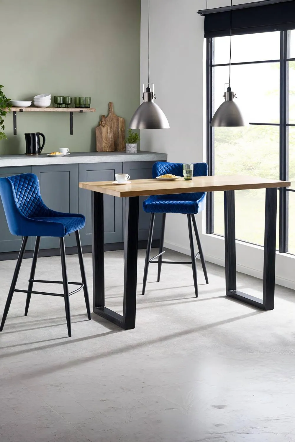 Julian Bowen Luxe Diamond Quilted Upholstered Bar Stool (Set of 2) in Blue 2