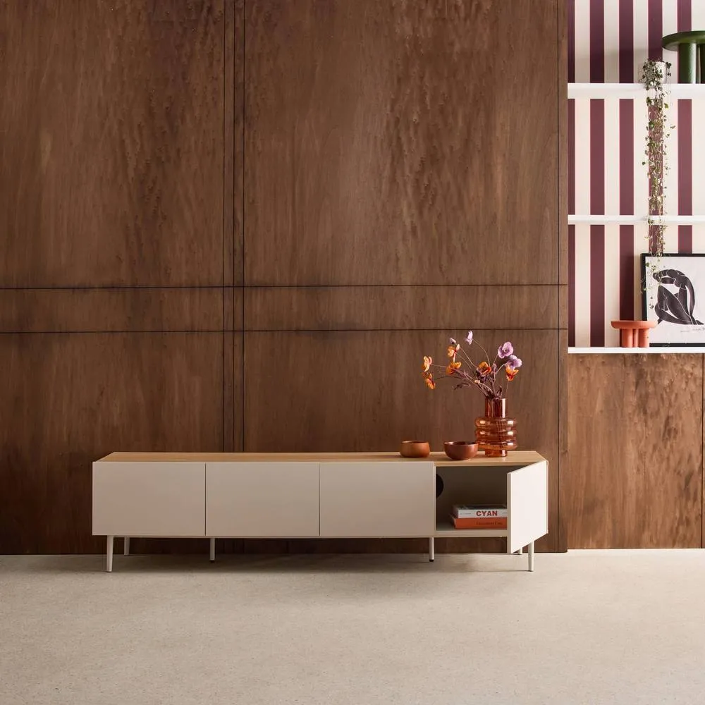 sweeek TV stand metal with wood decor 4 doors 180 cm in Beige 4