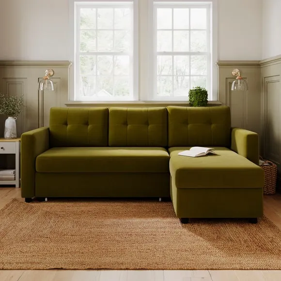 Barker Velvet Trundle Corner Chaise Sofa Bed 1