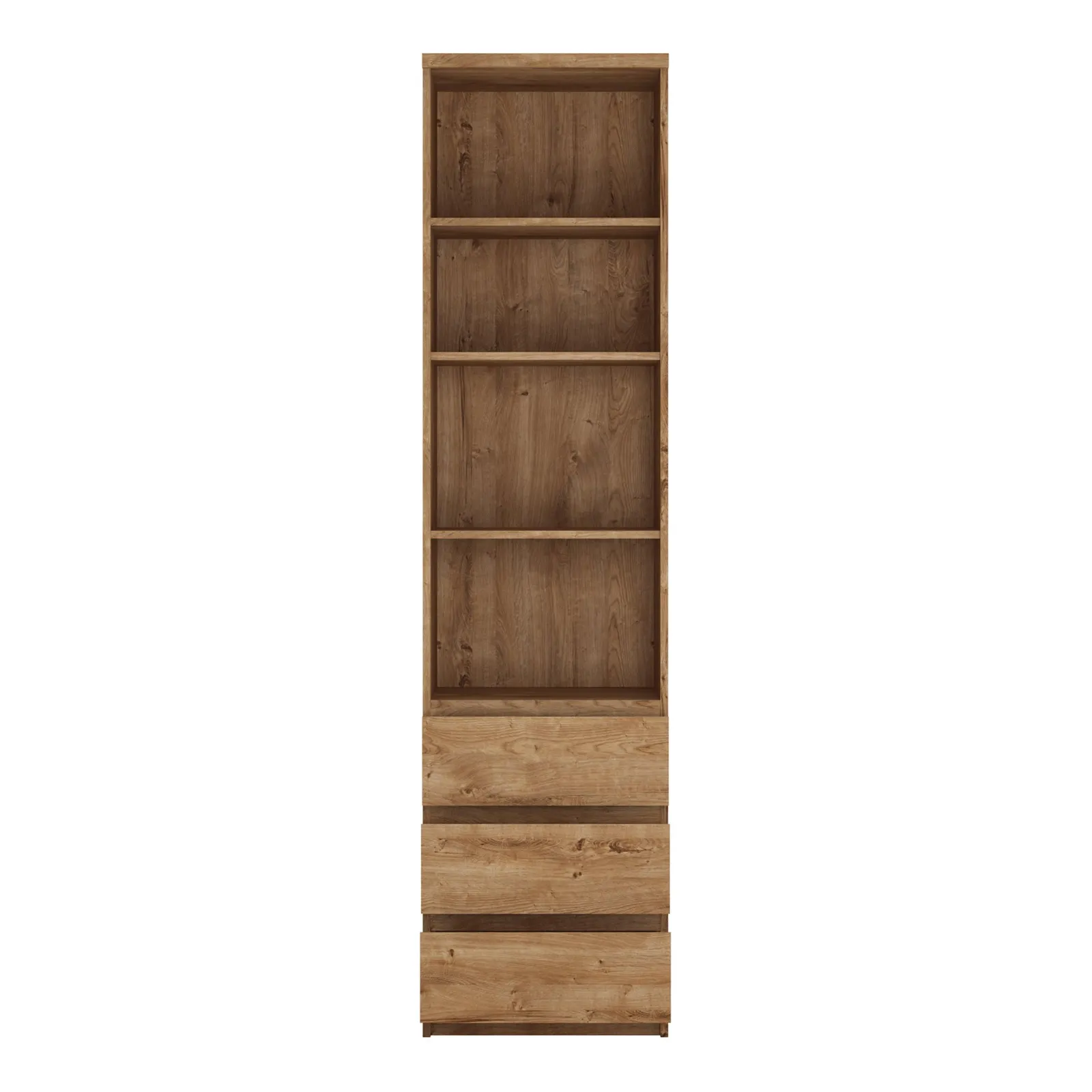 Furniture To Go Fribo Tall Narrow 3 Drawer Bookcase in Brown 2