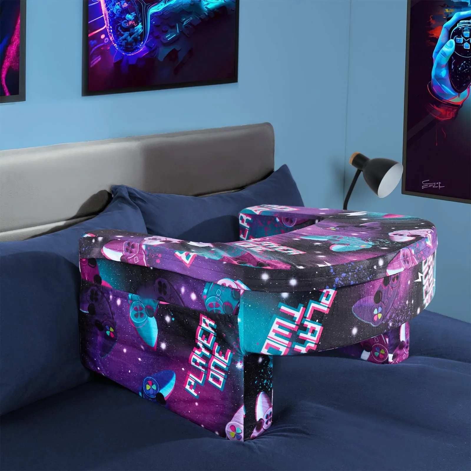 OHS Gaming Print Laptop Cushion Armrest Soft Foam Reading Pillow in Purple