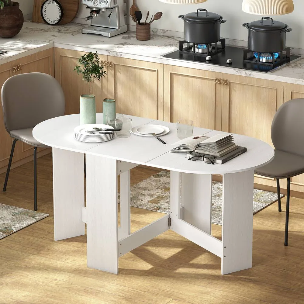 HOMCOM Oval Kitchen Table for Dining Room, Small Spaces, Ash Wood-Effect in White 2