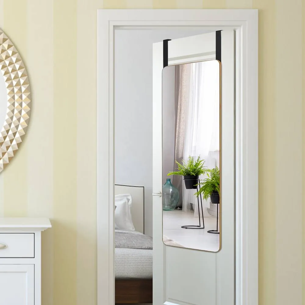 Costway Wall Mounted Mirror Over The Door Mirror w/ Hook Full Length Mirror in Natural 6