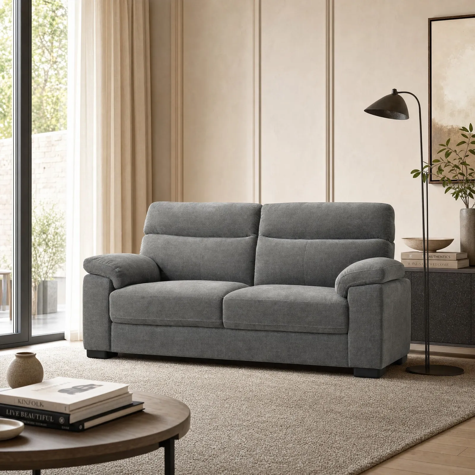 Clark 3 Seater 2 Cushions- New Spec Sofa, Grey Fabric | Barker & Stonehouse 2