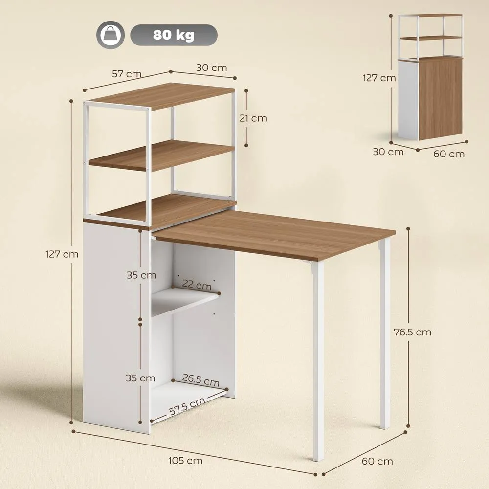 HOMCOM Foldable Computer Desk, Home Office Desk for Small Spaces, Natural 3