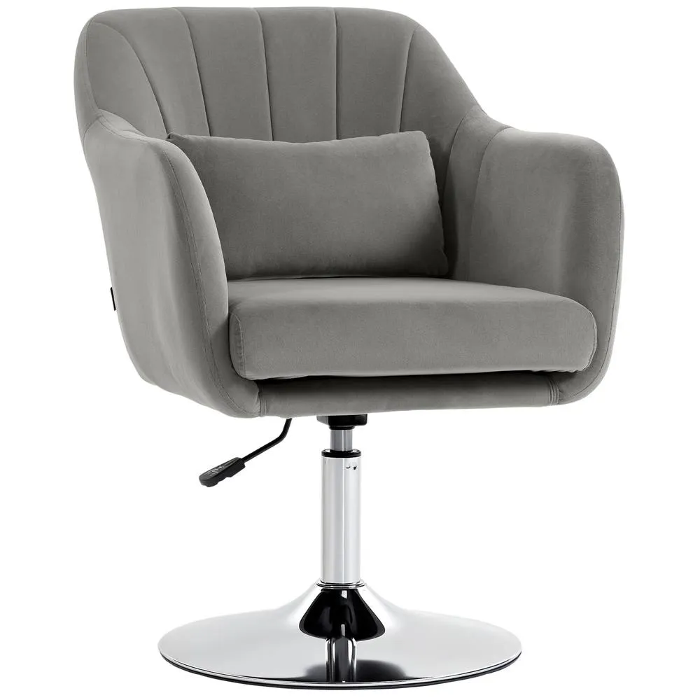 HOMCOM Retro Velvet Swivel Tub Chair with Steel Frame Grey 2