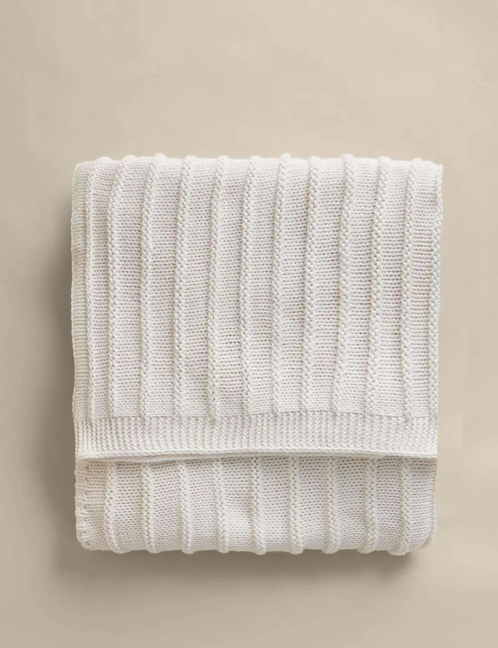 M&S Ribbed Knitted Throw Ecru