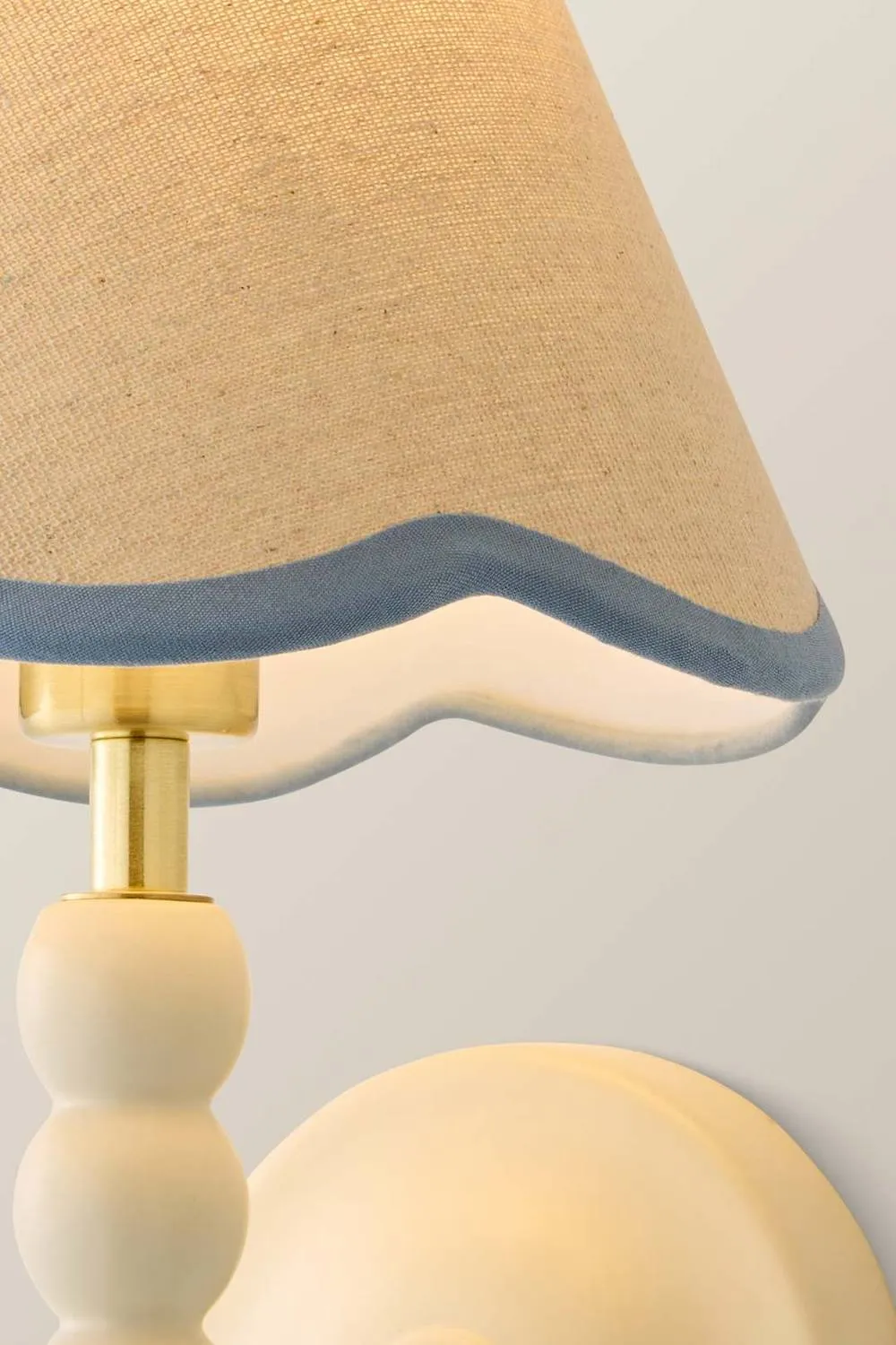 ValueLights Bobbins Cream Bobble Wall Light & Colour Trim Linen Lamp Shade in Baby Blue 4