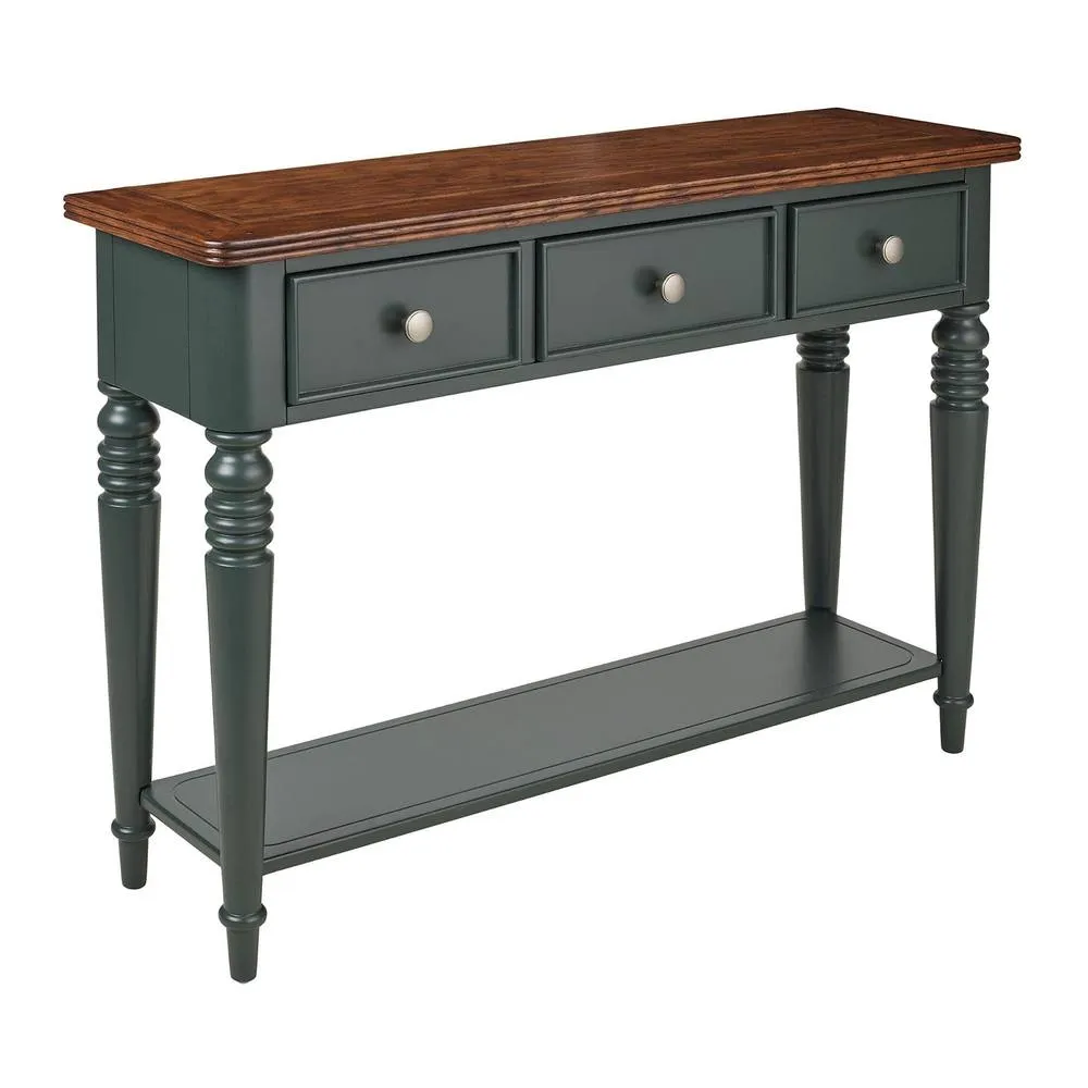 Statement Furniture Queensbury Console Table with Oak Top in Bottle Green 4