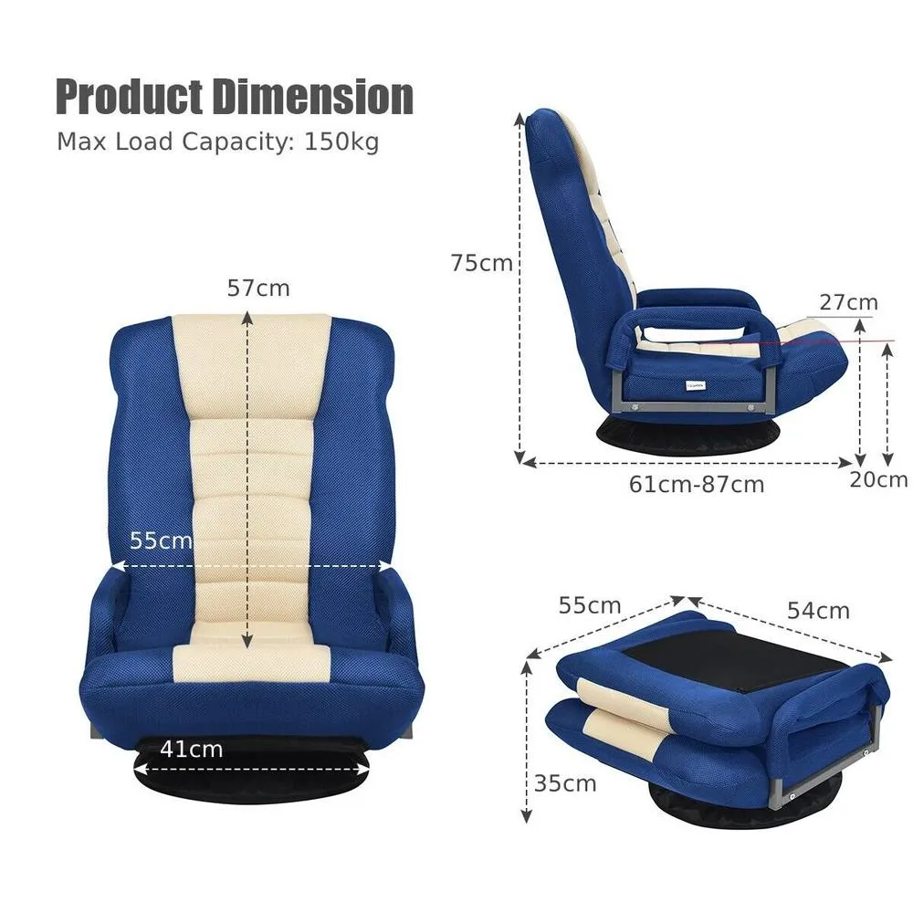 Costway Swivel Folding Floor Gaming Chair Adjustable 6-Position Floor Chair in Navy 2