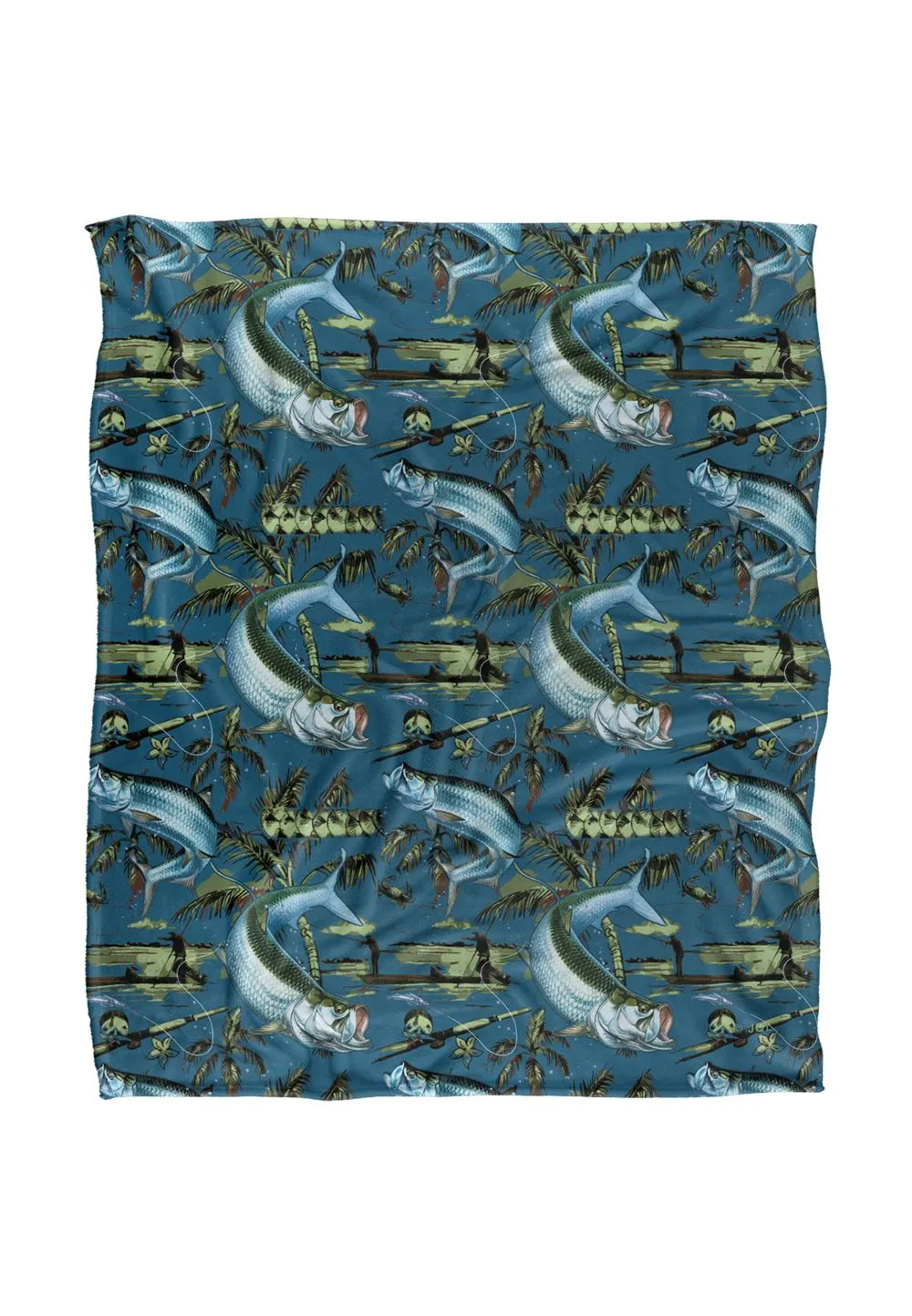 JQ Licensing Jl-Jp-Jq Tarpon Tiki Fishing Pattern Silky Touch Super Soft Throw Blanket 152 X 127 cm in White