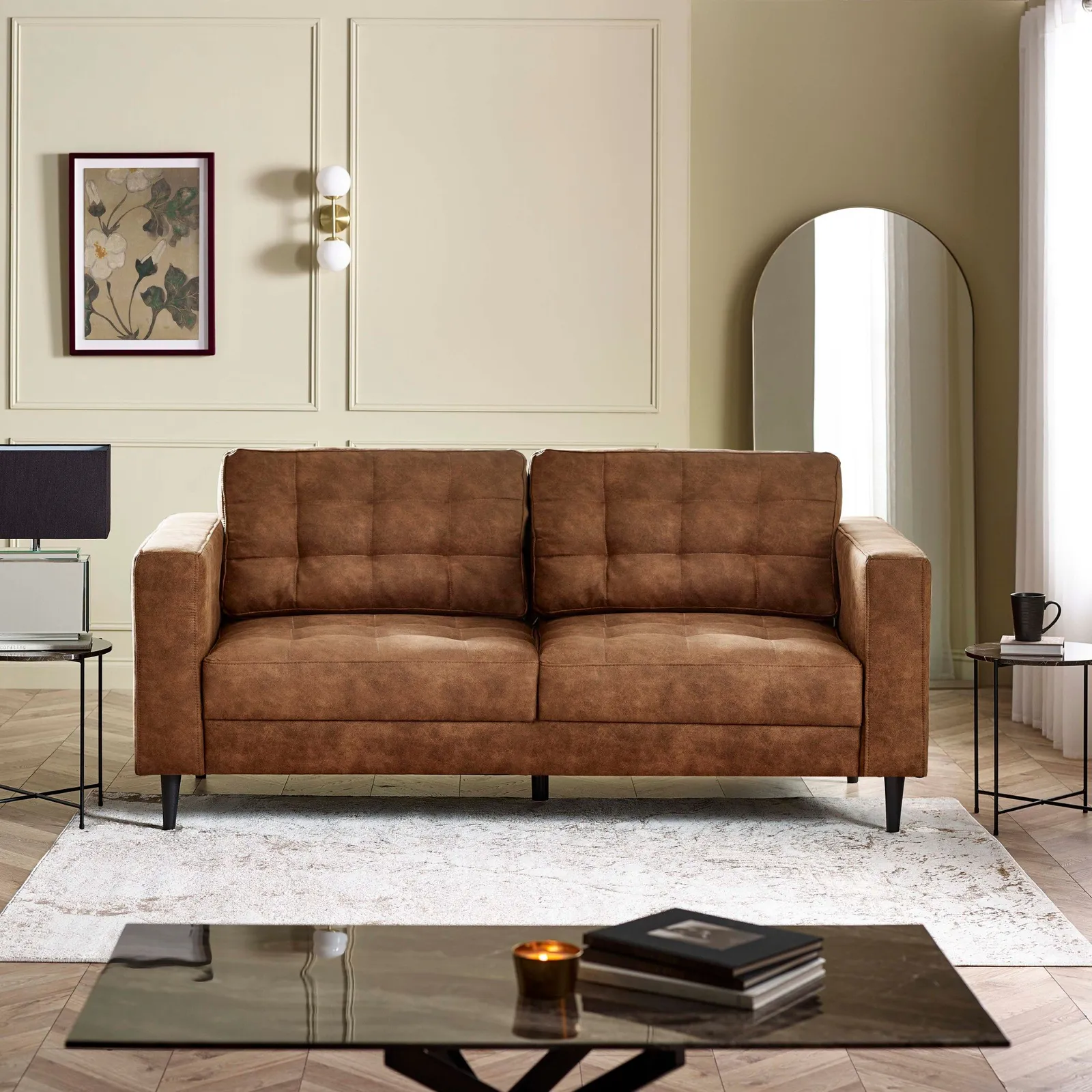 FurnitureboxUK Jade Brown Faux Leather 3 Seater Sofa in Tan 3