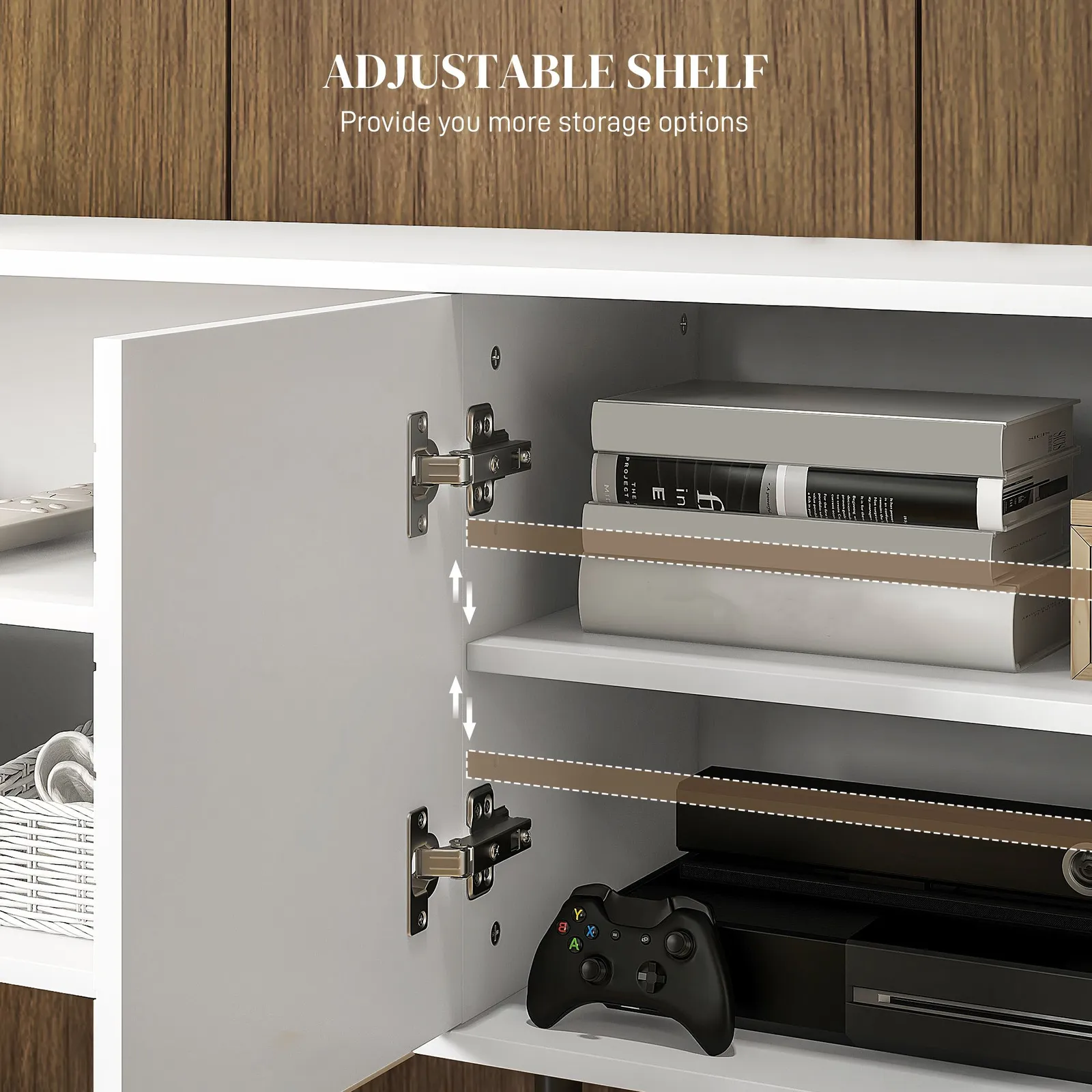 HOMCOM TV Stand Cabinet for TVs with Open Shelves, Soft-close Door, Cable Holes in White 6