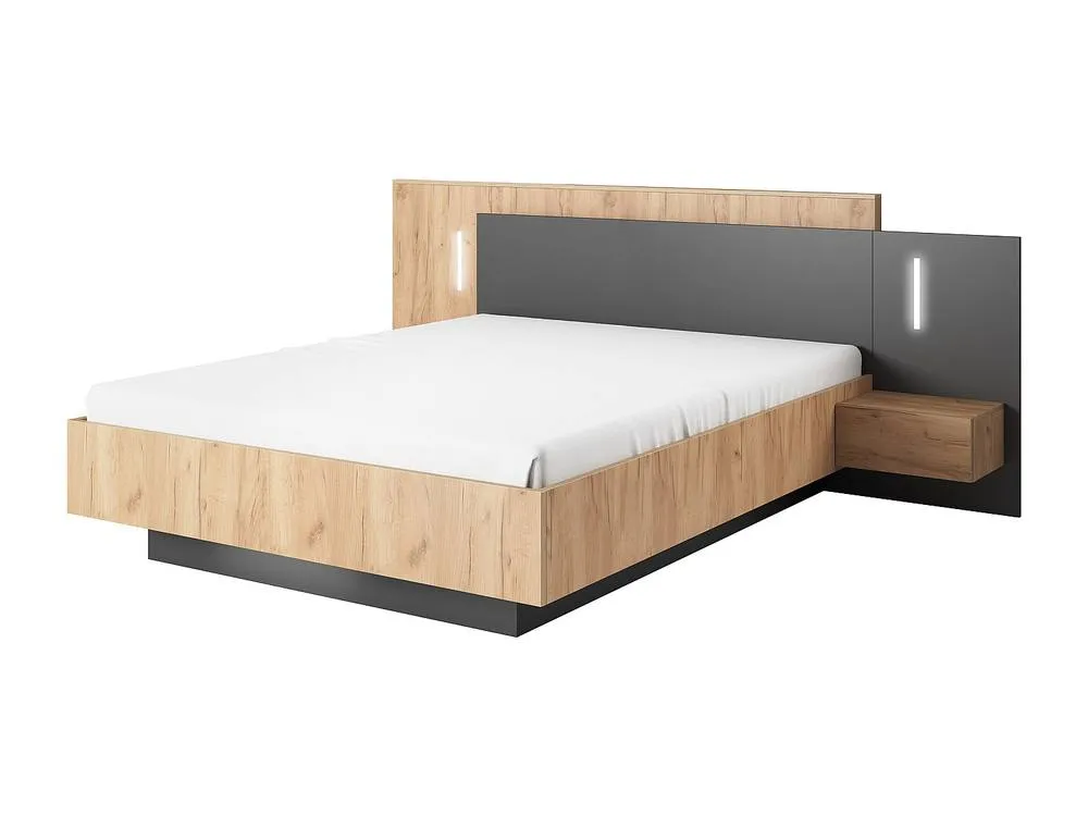 Vente-unique Bed With Bedside Tables 160 X 200 Cm - 2 Drawers - With LED Lighting in Grey 5