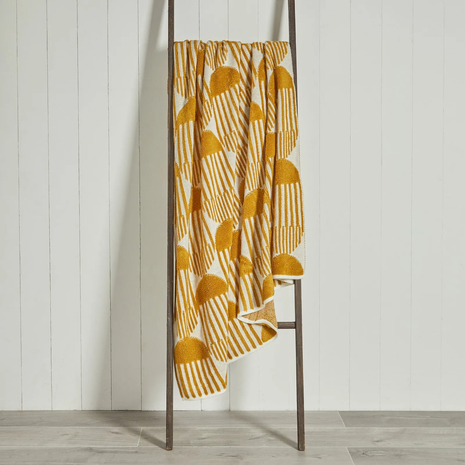 Retreat Loop Stitch Ochre 130cm x 180cm Throw Yellow and White