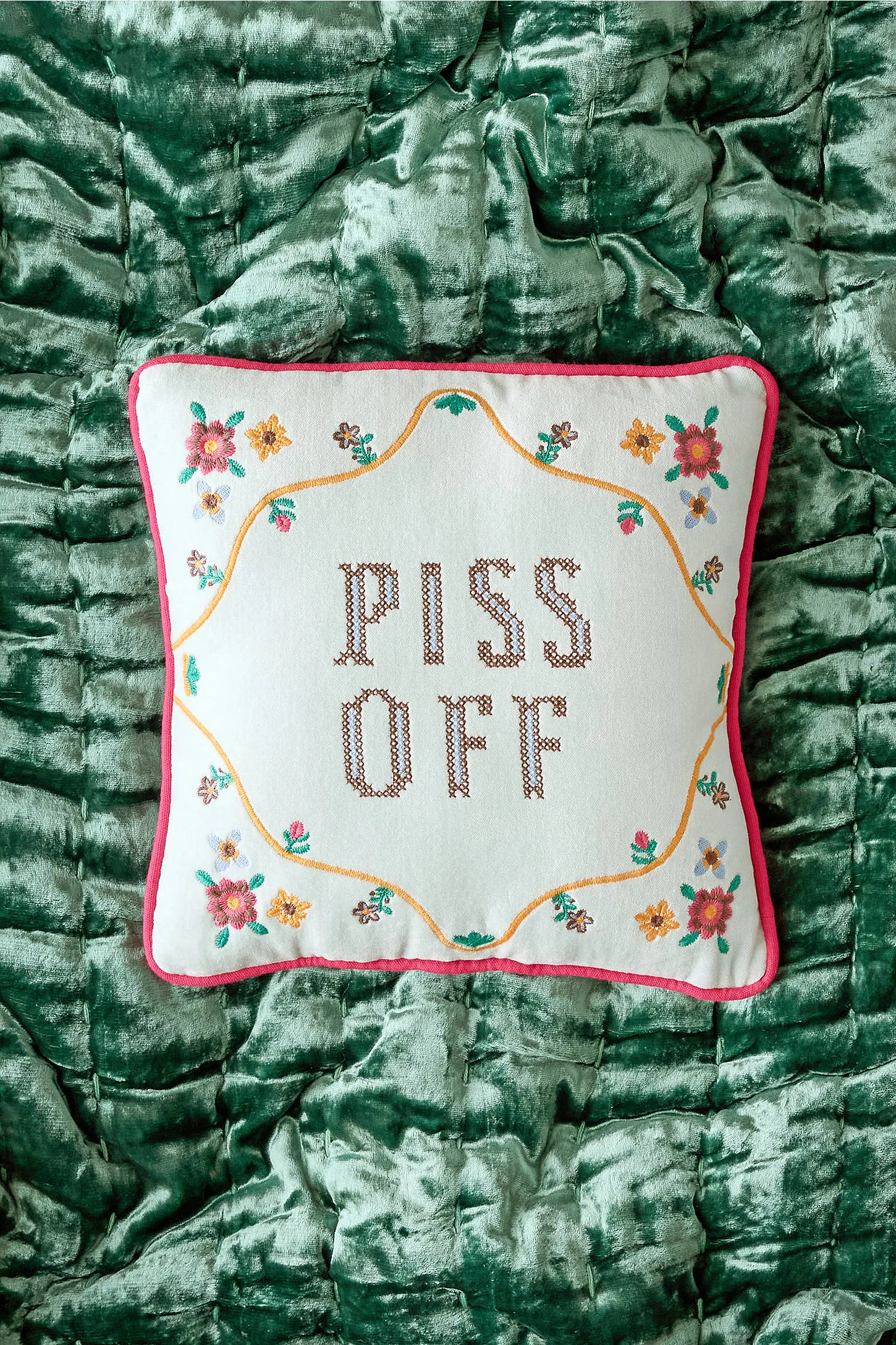 Blue P*ss Off Velvet Cushion - Blue