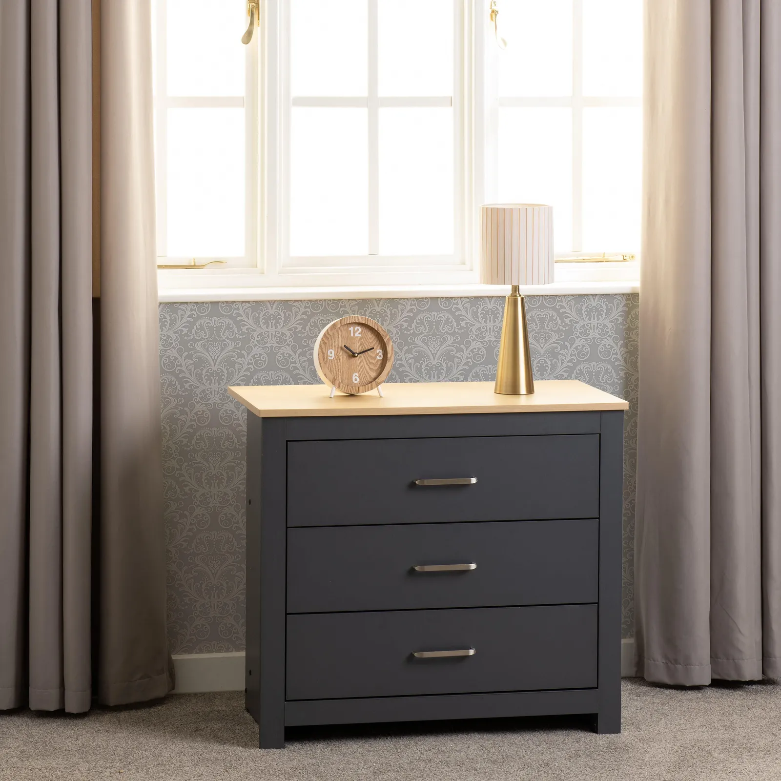 Seconique Portland 3 Drawer Chest in Grey