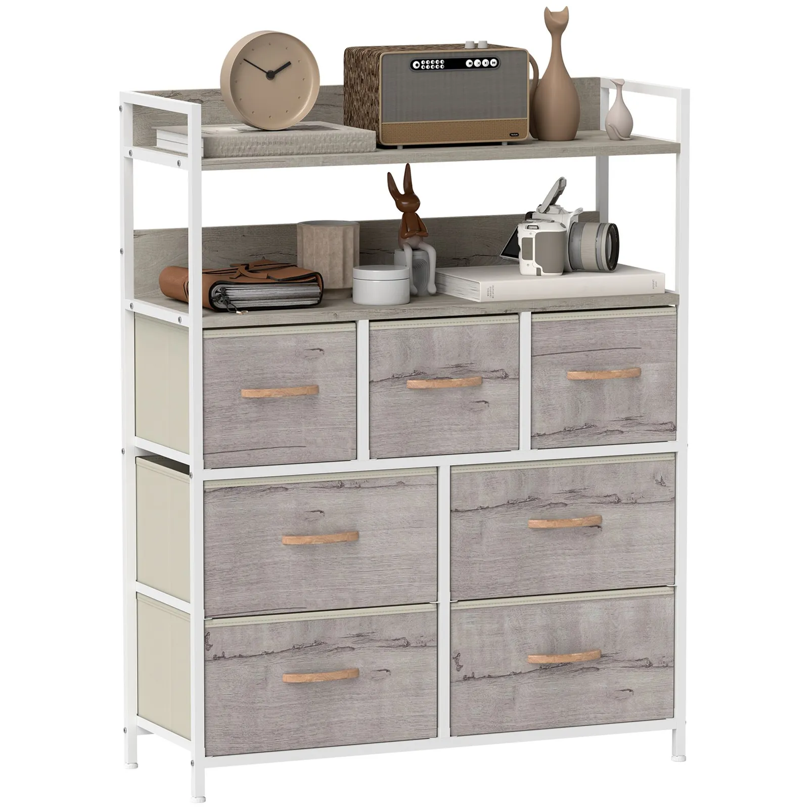 HOMCOM Bedroom Chest of Drawers 7 Drawer Dresser w/ Shelves in Natural 2