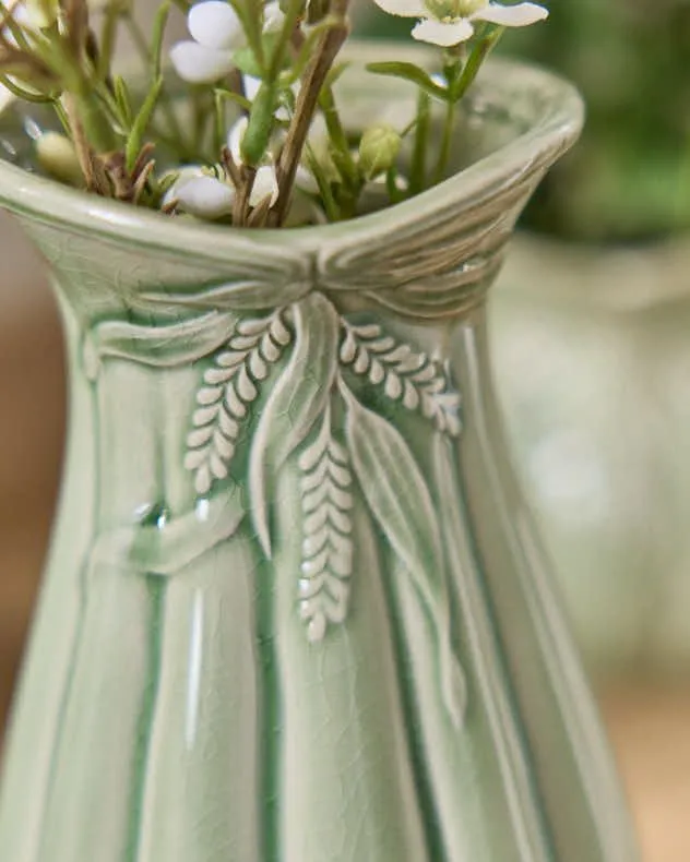 Dibor Traditional Green Ceramic Tall Table Decor Flower Vase 2