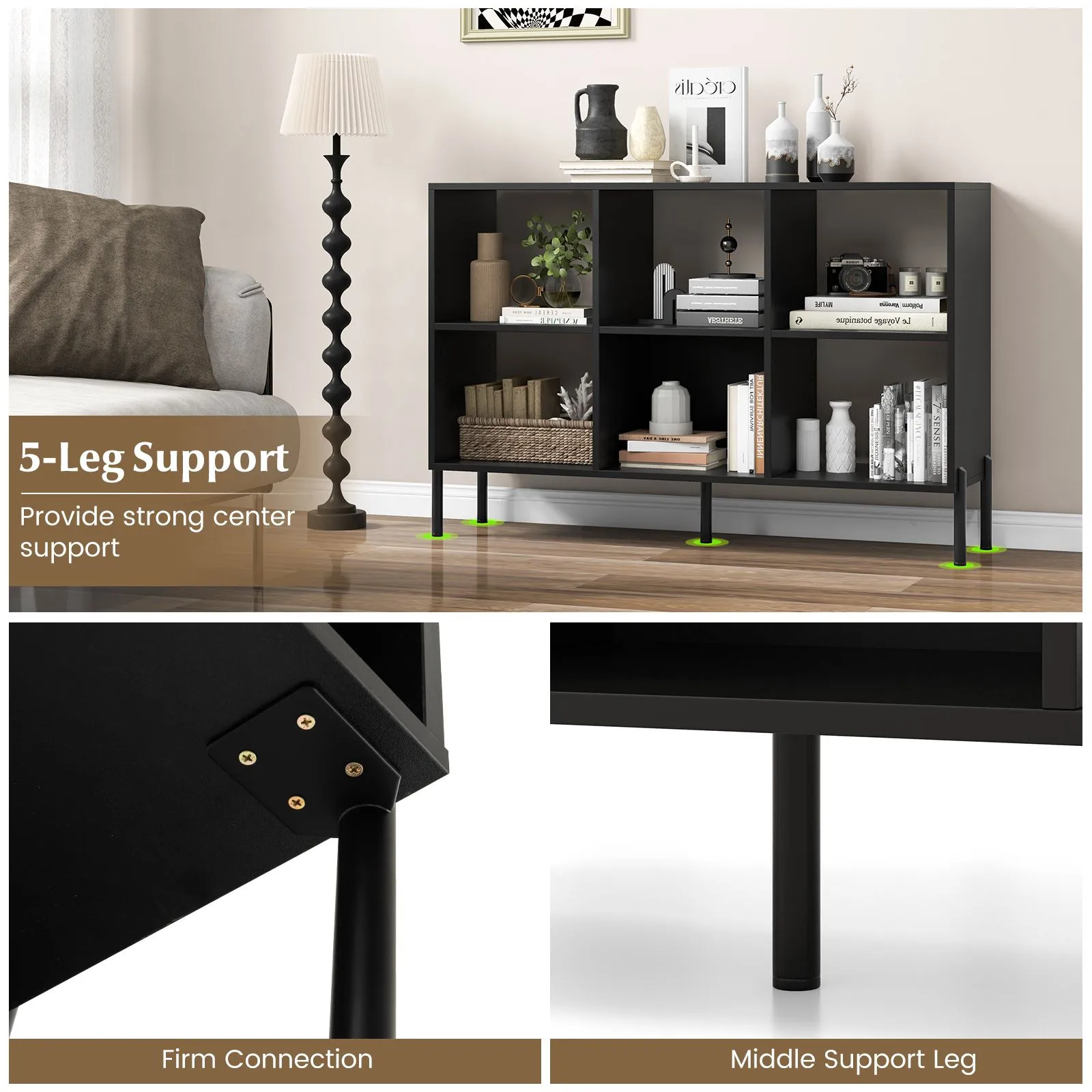 Costway 6-Cube Storage Bookcase Wooden Open Bookshelf in Black 4