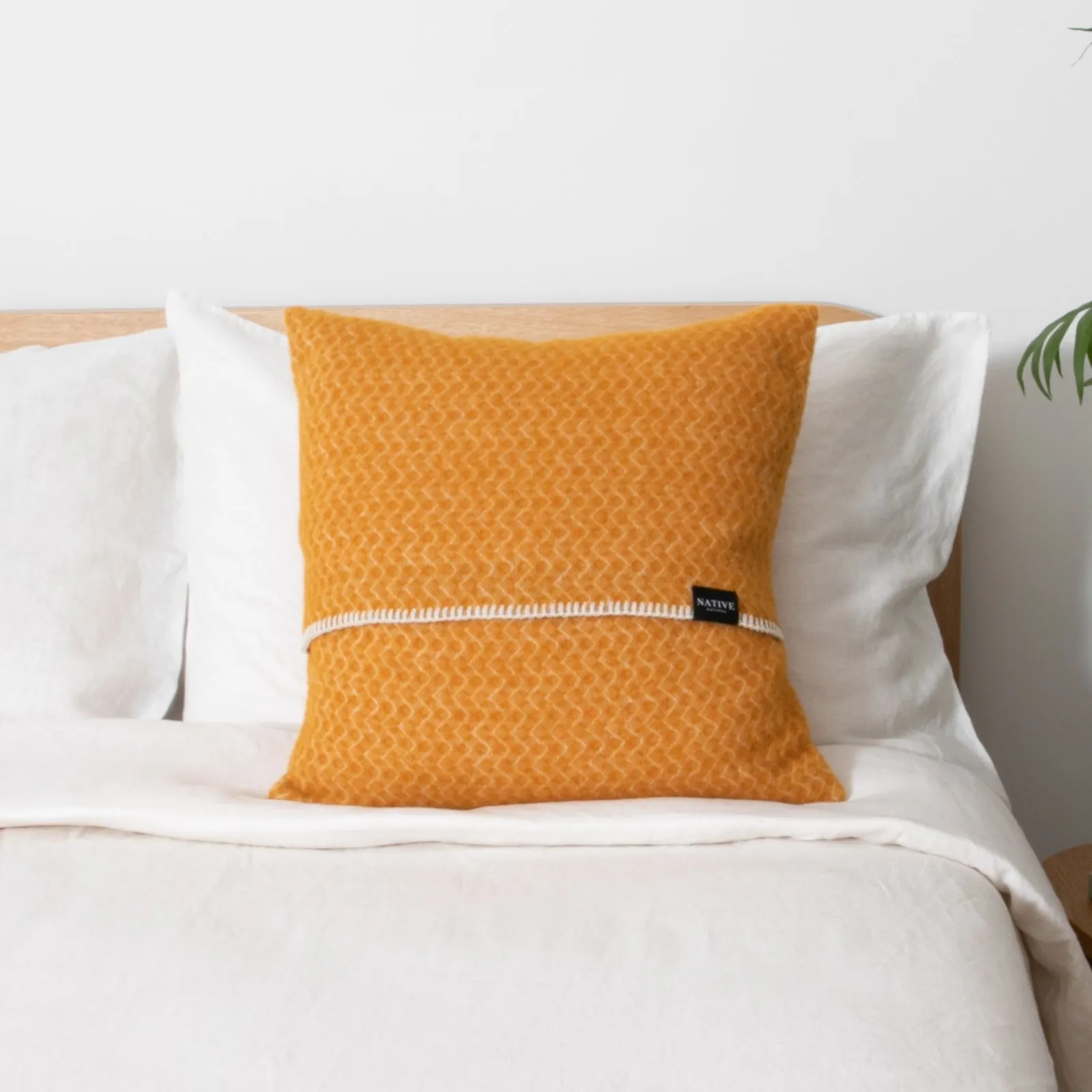 Native Natural Hoop Mustard Wool Cushion Cover 45x45cm