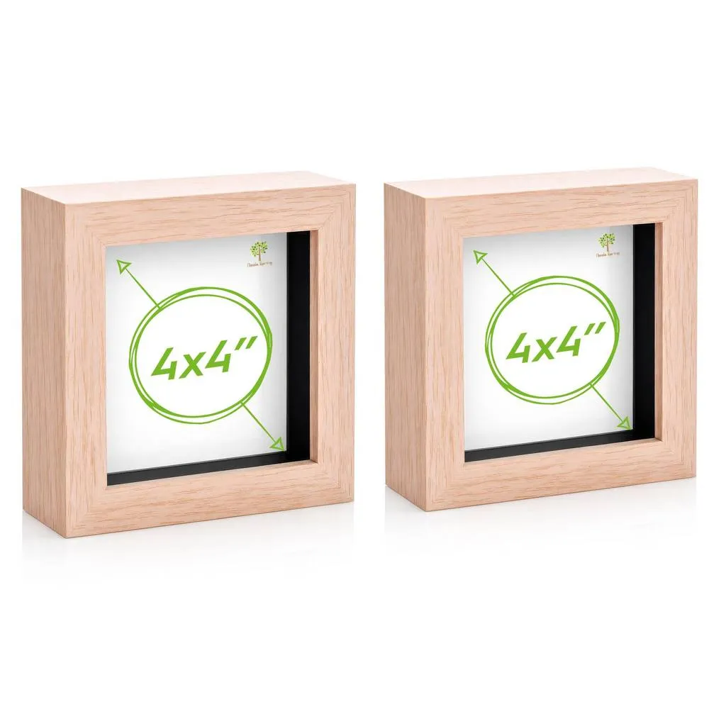 Nicola Spring 3D Box Photo Frames - 4 x 4" - Pack of 2 in Light Brown 1