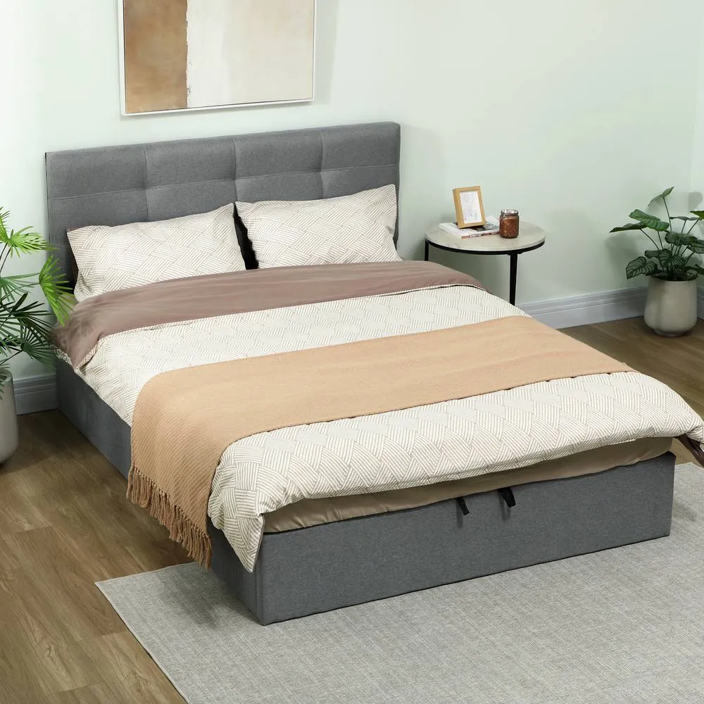 HOMCOM Upholstered Ottoman Bed, Storage Bed Frame, Grey 2