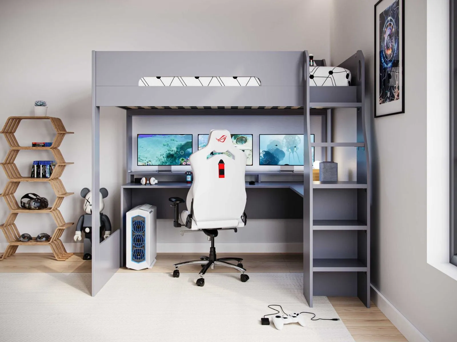 Flair Skyhigh Small Double Gaming High Sleeper Bed in Grey 2