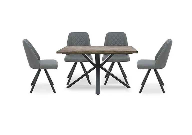 Jupiter Compact Dining Table with Star Base and 4 Swivel Chairs - Grey