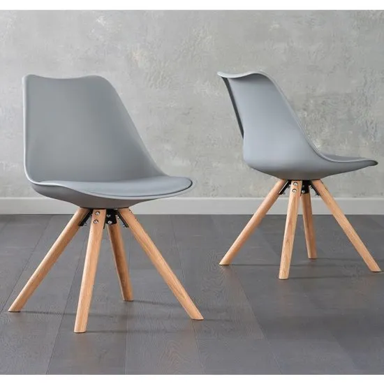 Tupa Light Grey Faux Leather Chairs With Round Leg In Pair