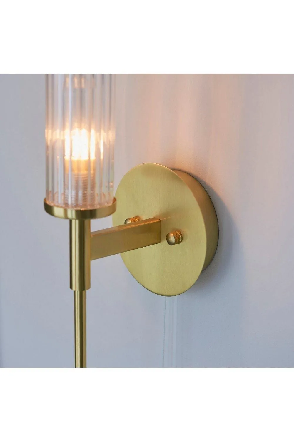 Netlighting Talo Bathroom Metal Wall Lamp Satin Brass Plate Ribbed Glass IP44 in Gold 6