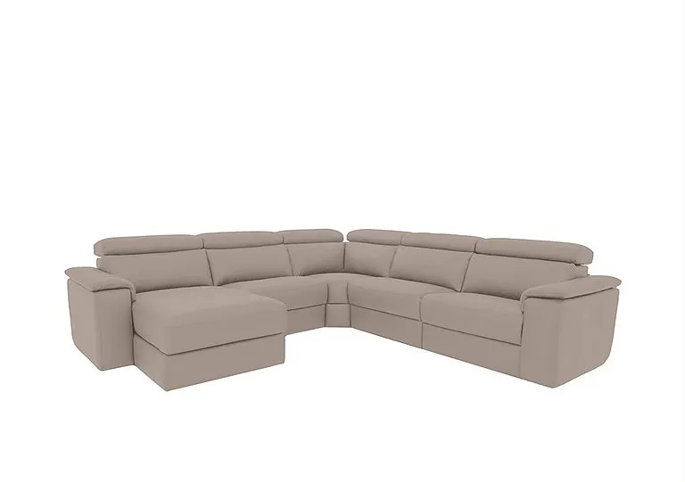 Davide Large Leather Left Hand Facing Corner Sofa with Chaise End - Botero Tortora