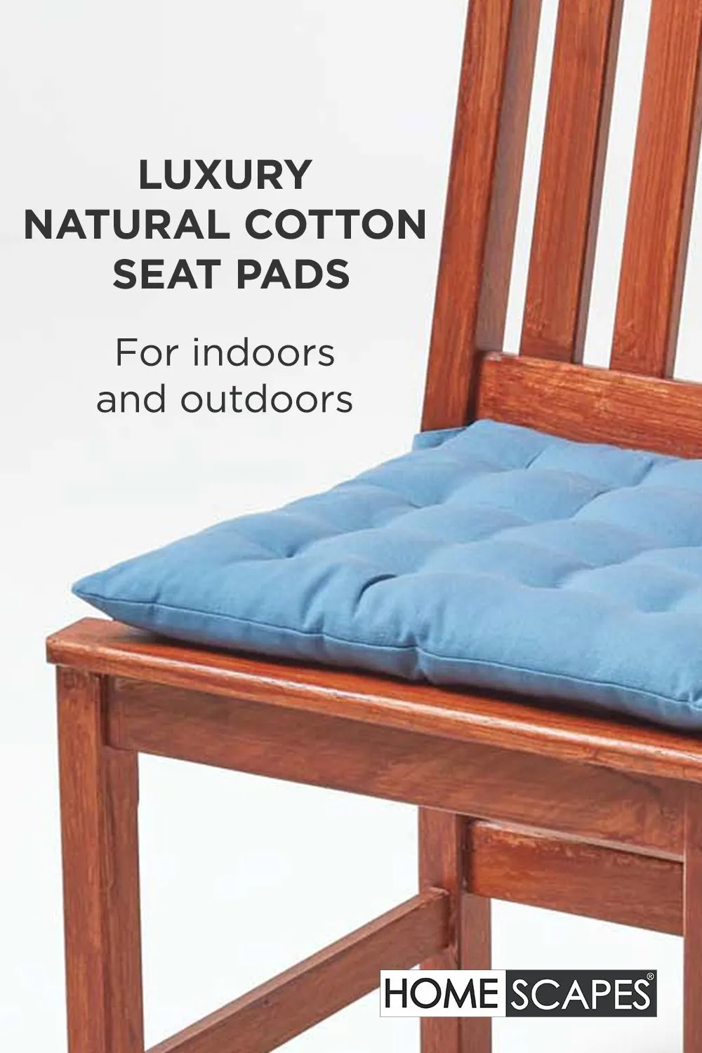 Homescapes 4 Pack Seat Pads Luxury 100% Cotton Indoor Outdoor Garden Cushion, 40cm in Blue 2