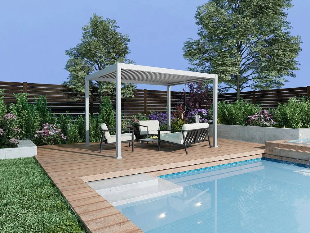Vente-unique Freestanding Bioclimatic Aluminium Pergola With Adjustable Louvres in White