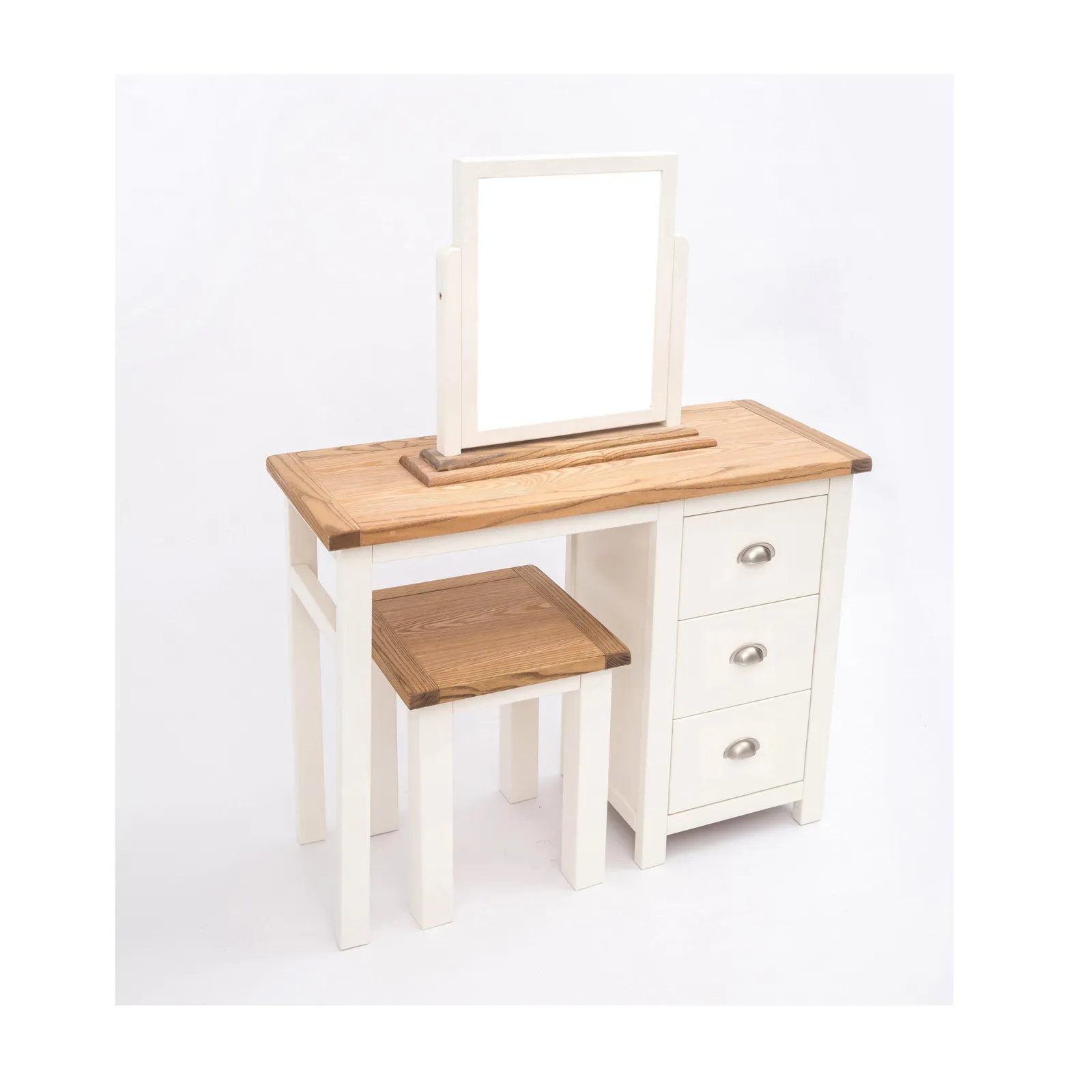 Cabinet Bits Lovere 3 Drawer Dressing Table Set Chrome Cup Handle in Off-White 3