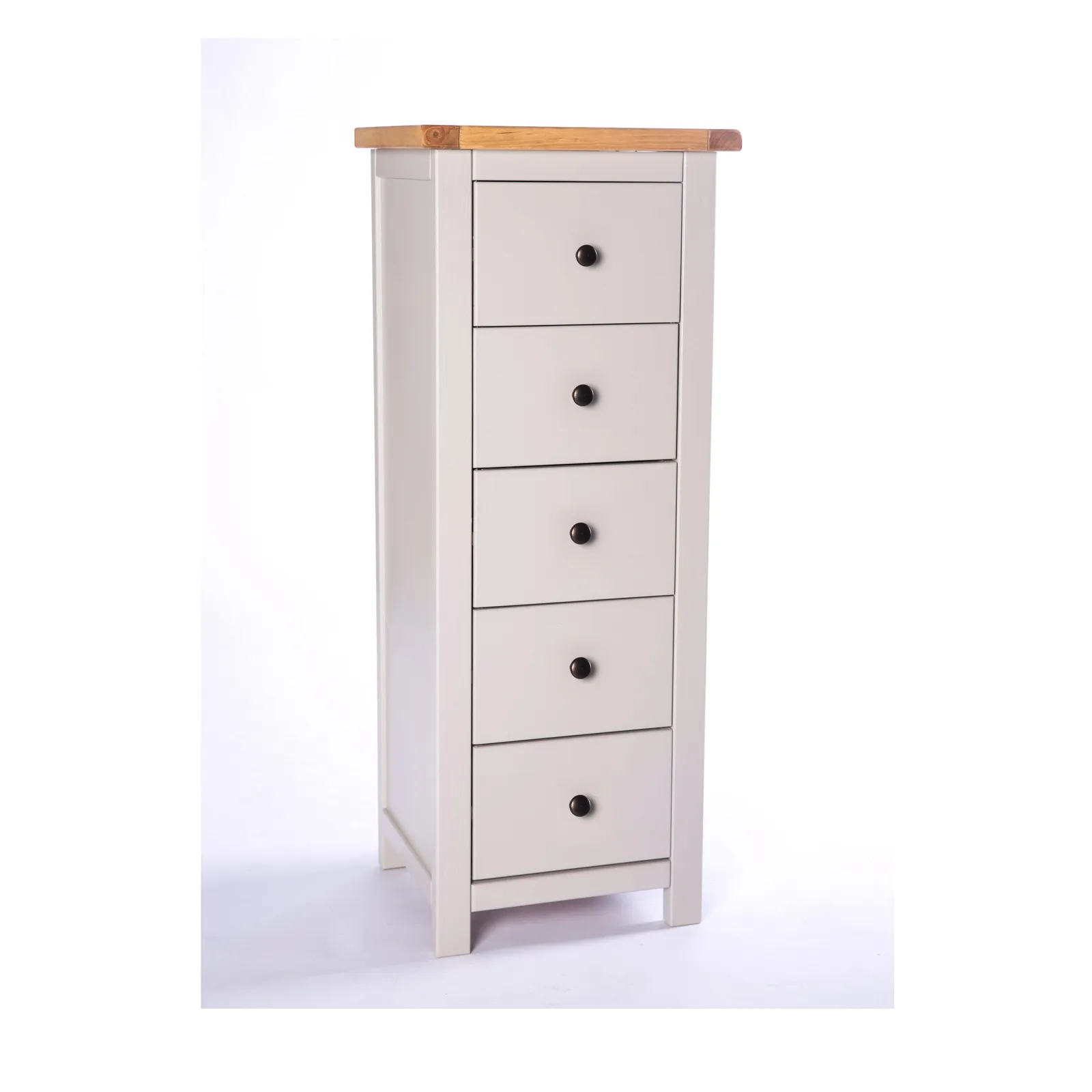 Cabinet Bits Argenta 5 Drawer Narrow Chest of Drawers Brass Knob in Light Grey 2