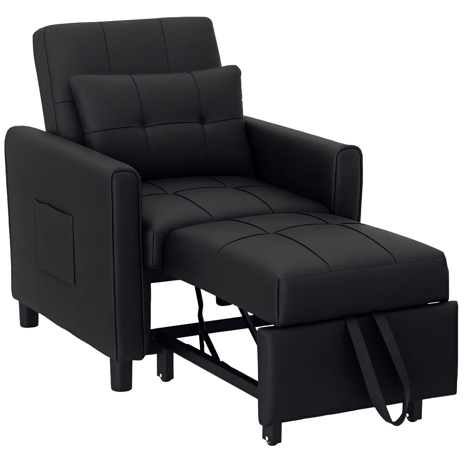 HOMCOM Folding Chair Bed, Sleeper Chair with Pillow, Side Pockets, Black 2