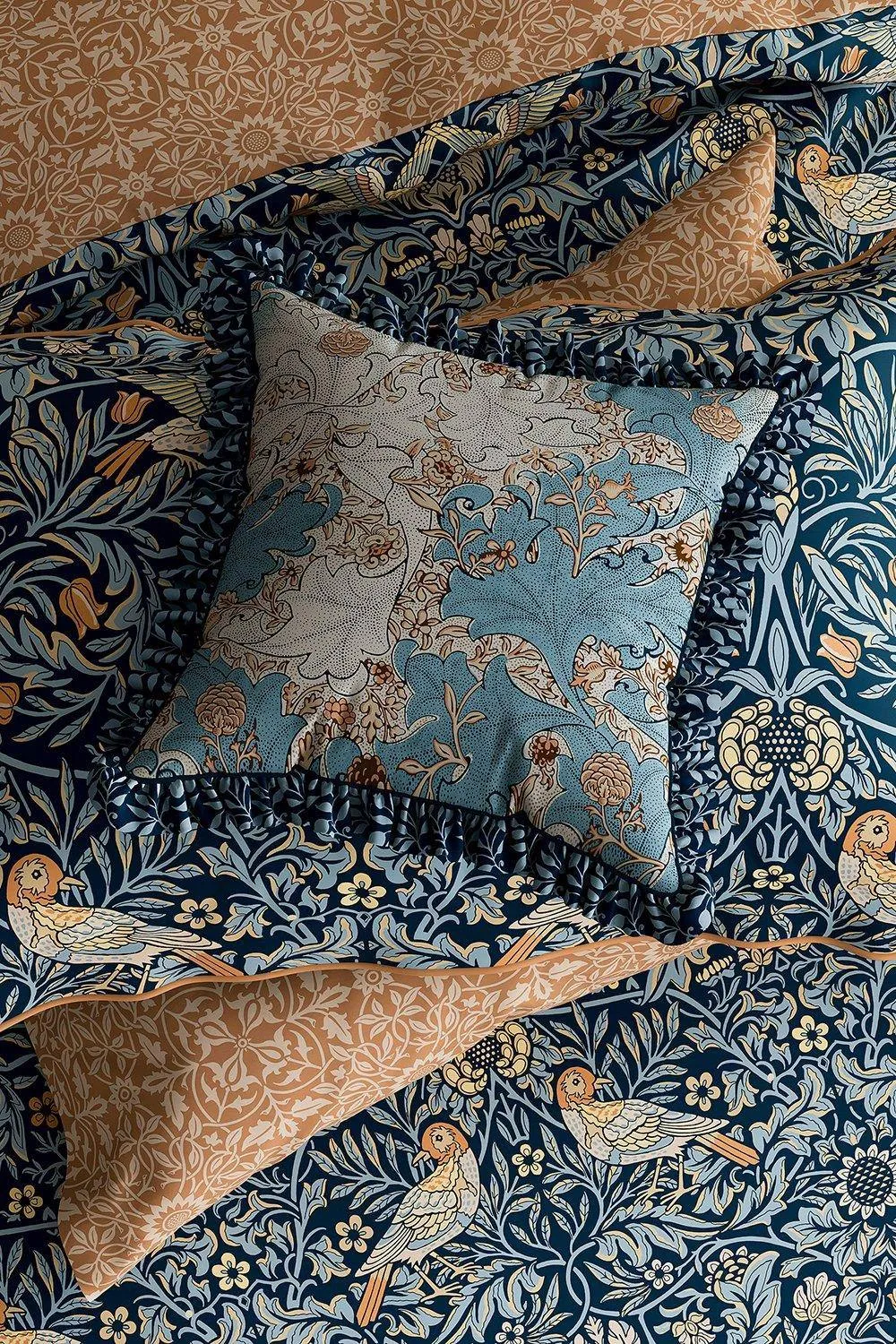 Morris & Co 'Bird' Cotton Duvet Cover Set in Blue 5