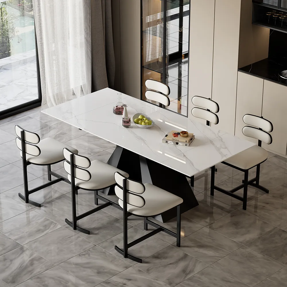 Dining Chairs Faux Leather Modern Warm White Dining Room Chairs with Back Side 8-Pieces