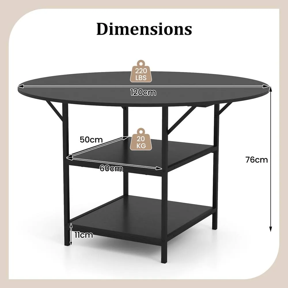 Costway 120 CM Round Dining Table Modern Kitchen Table w/ 2 Storage Shelf in Black 2