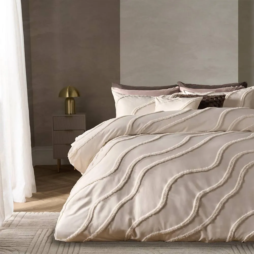 OHS Tufted Contour Bedding Set Duvet Cover with Pillowcase in Ivory