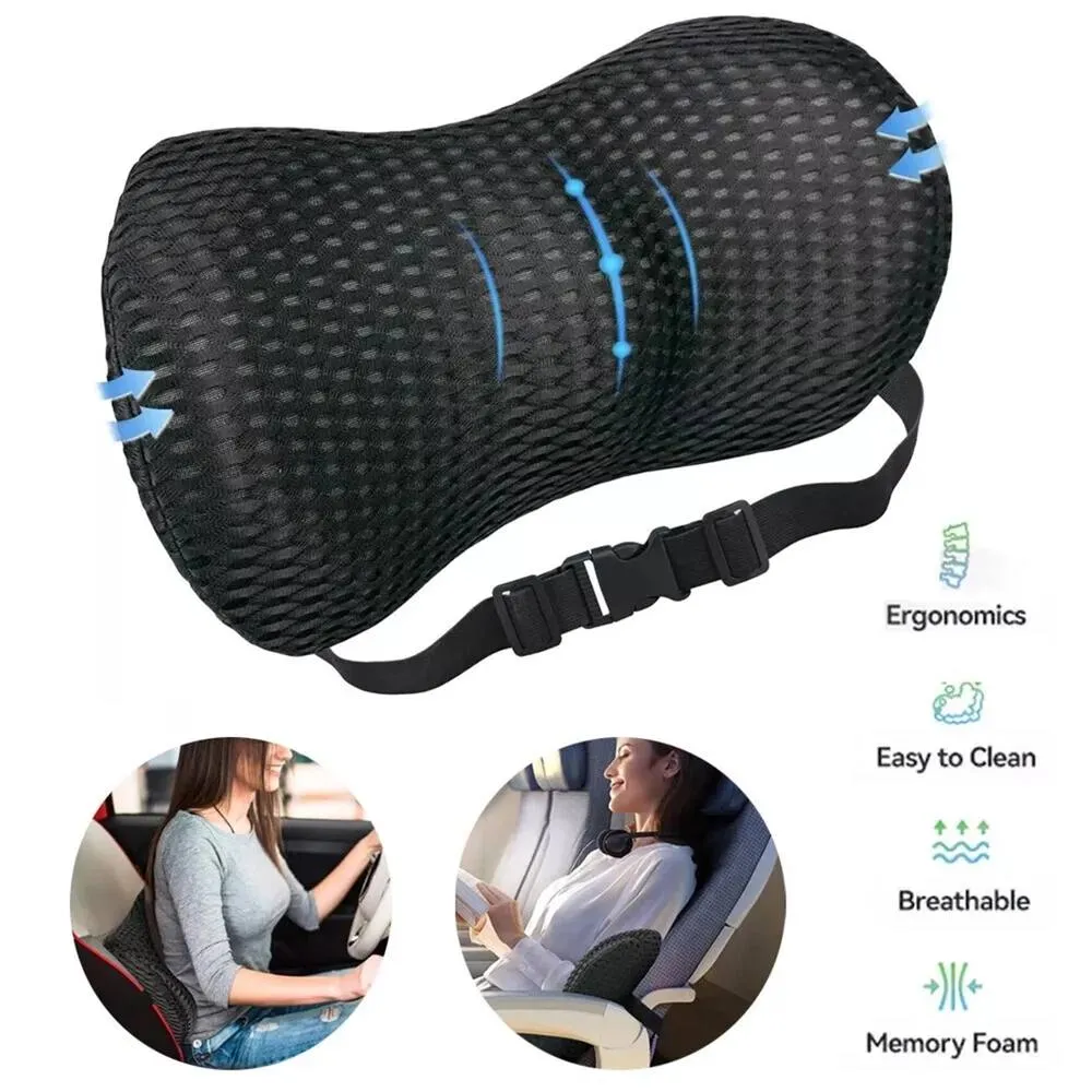 Nordara Orthopedic Memory Foam Seat Cushion Lumbar Back Support Pillow in Black