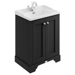 Bayswater Victrion Matt Black Traditional Freestanding Vanity Unit & White Recessed Basin - 600mm