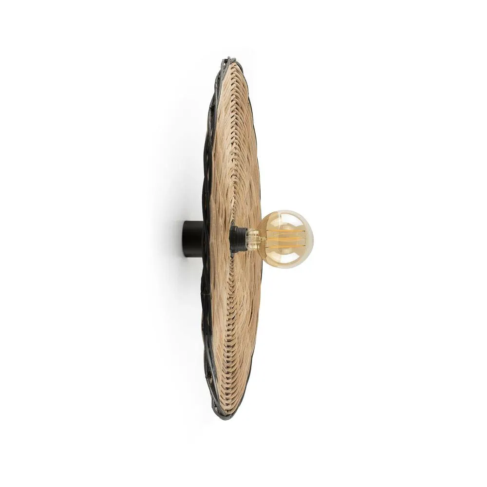 Netlighting Costas 600 H70 Black Rattan Wall Ceiling Lamp in Natural
