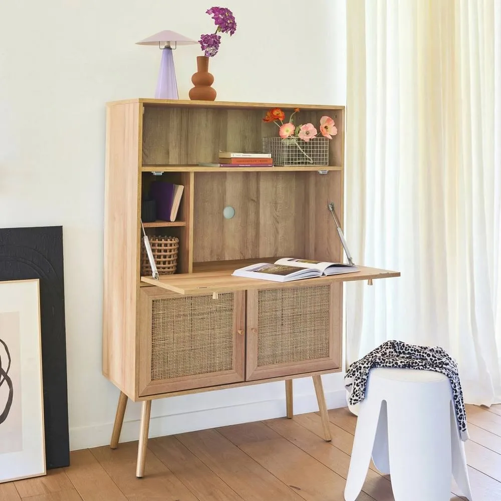 sweeek Writing Desk With Shelves With 2 Doors in Light Brown 6